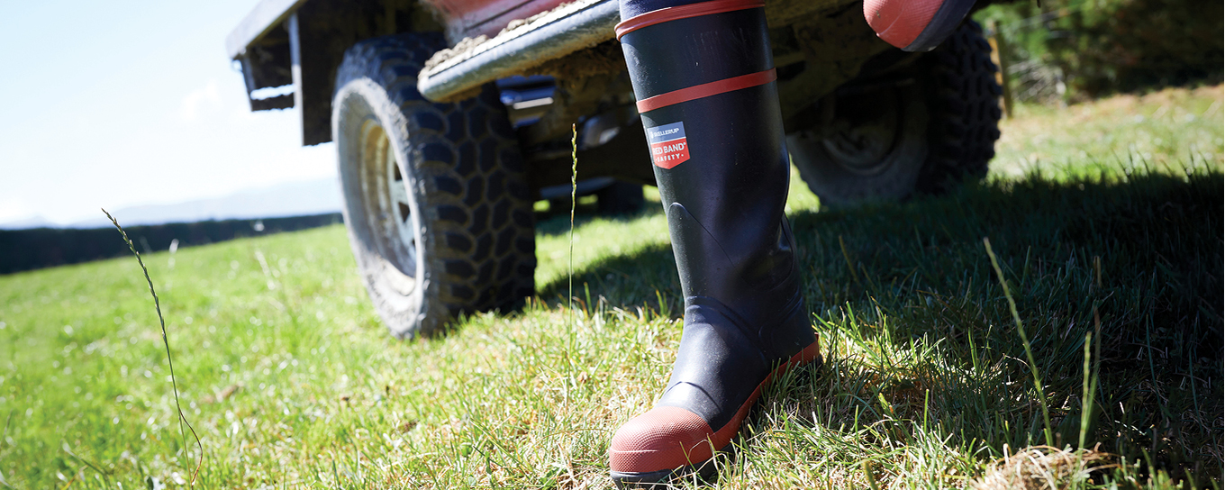 Red band work boots top